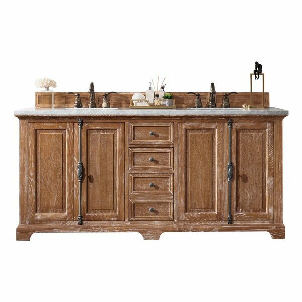 James Martin Vanities Providence 72in Double Vanity, Driftwood w/ 3 CM Arctic Fall Solid Surface Top 238-105-5711-3AF